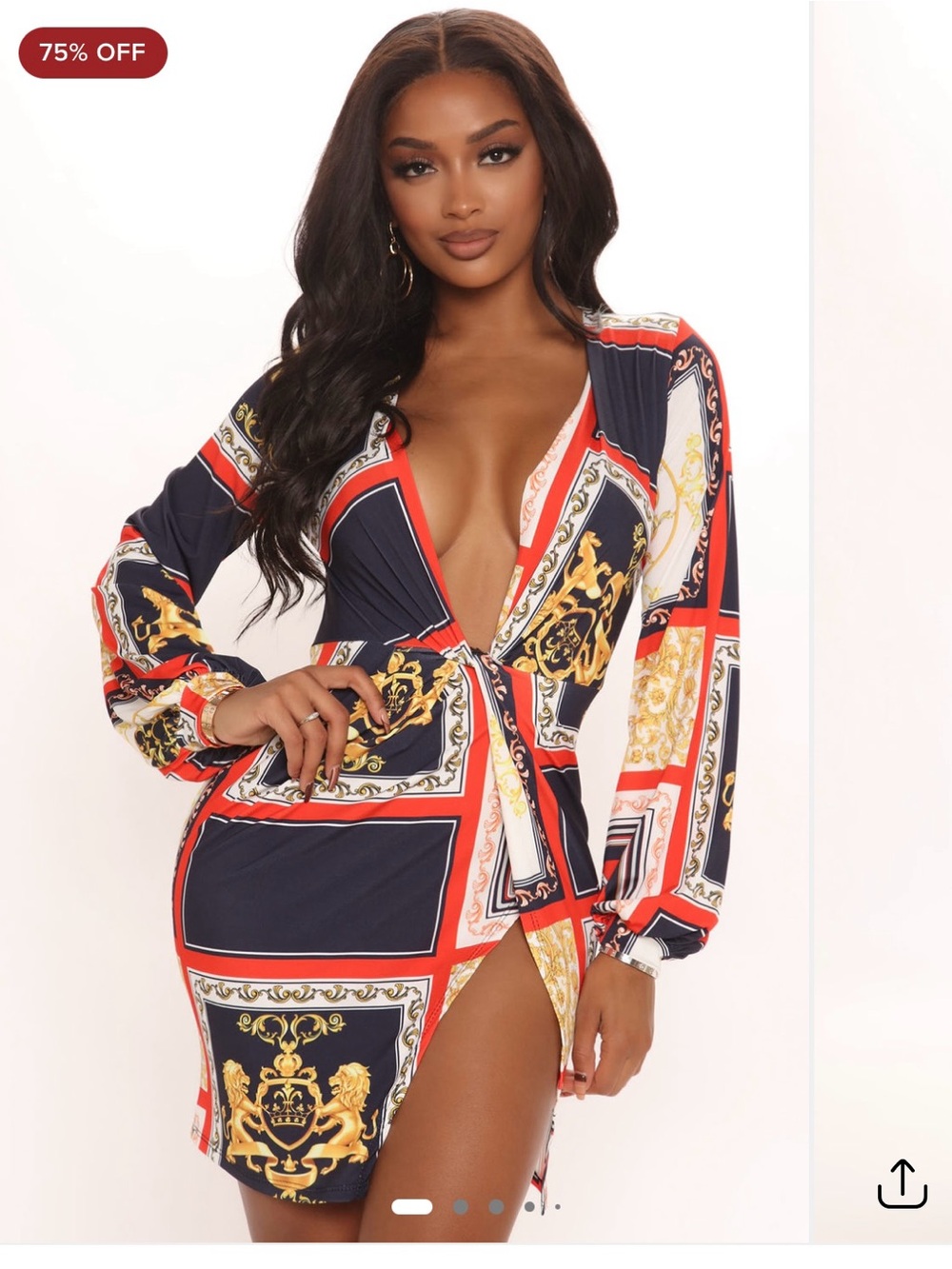 Fashion Nova Navy, Red & Gold Printed Wrap Swim Coverup